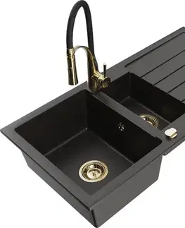 Kuchynské drezy MEXEN/S MEXEN/S - Andres granitový drez s odkvapkávačom vrátane batérie Aster, čierna/zlatá metalik 6515-75-73450-57-G