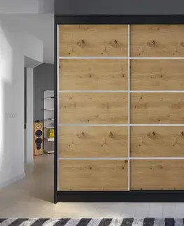 Šatníkové skrine Šatníková skriňa KAMEL 4 čierna/ dub artisan