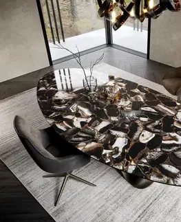 Jedálenské stoly DELIFE Jedálenský stôl Edge oválny 280x130 cm keramika Iris FMG Agatablack Infinity kov efektfinish titánová