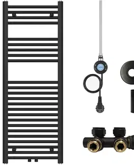 Doplnky do kúpeľne CERANO - Koupelnový radiátorový set Benito - kombinované vytápění, wifi tyč - středové připojení 50 mm - 300W - černá matná - 1200x450 mm CER-215425