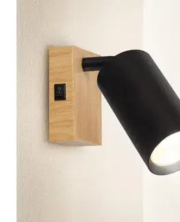 Svietidlá BRILAGI - Nástenné bodové svietidlo SELE 1xGU10/30W/230V čierne/dekor dubu WO-SELEWL-BK-WD02-OEM