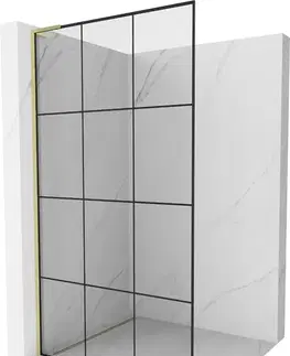Sprchové dvere MEXEN/S - Kioto L Sprchová zástena WALK-IN 120 x 200, čierny vzor, zlato kartáčovaná 800-120-103-55-77