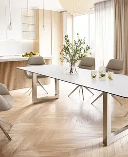 Jedálenské stoly DELIFE Jedálenský stôl Edge 300x100 keramika Laminam® Statuarietto biela nerezová oceľ široký