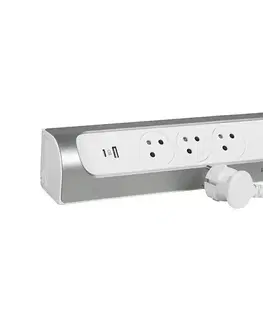 Predlžovacie káble Legrand 049406 - 3-zásuvkový predlžovací kábel Typ E + USB-A + USB-C 1 m strieborný/biely 049406