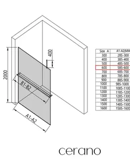 Sprchové dvere CERANO - Sprchová zástena Walk-in Onyx Top Cube Ľ/P - 8 mm - hranatá vzpera + polička/držiak na uteráky - čierna matná, bronzové sklo - 60x200 CER-690184