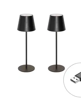 Lampy Sada 2 stolových lamp čiernych so stmievačom a nabíjateľných - Murdock