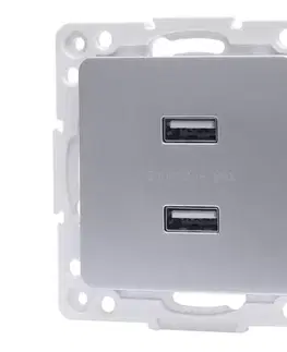 Predlžovacie káble  B.V.  - USB napájacia zásuvka bez rámčeka 2x USB-A strieborná B20101QSE