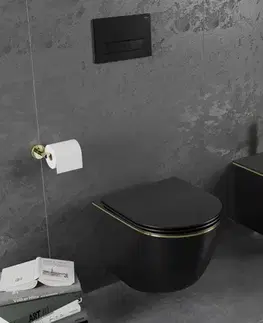 Záchody MEXEN - Lena Závesná WC misa vrátane sedátka s slow-slim, duroplast, čierna mat/zlatá linka 30224075