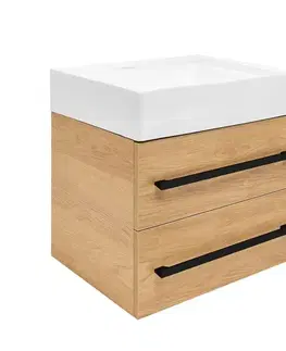 Kúpeľňový nábytok Kúpeľňová skrinka s umývadlom a čiernou úchytkou SAT Cube Way 60x53x46 cm dub Hickory mat CUBE46C602DHSATCW CUBE46C602DHSATCW