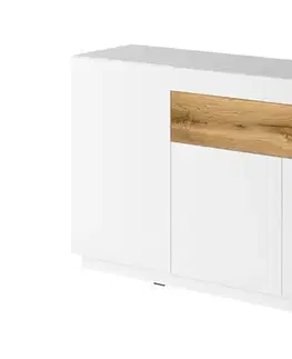 Komody a skrinky SELINKA 43 kombinovaná komoda 3d1s, biely lesk / dub Wotan