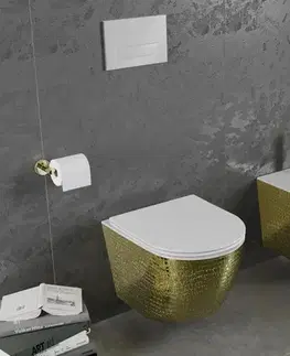 Záchody MEXEN - Lena Závesná WC misa vrátane sedátka s slow-slim, duroplast, biela/zlatá so vzorom 30224008