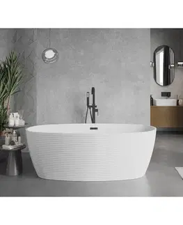 Vane MEXEN/S - Lira voľne stojaca vaňa vzor 170 x 80, biela, sifón a prepad čierna 52831708000-70