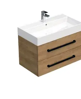 Kúpeľňový nábytok Kúpeľňová skrinka s čiernou úchytkou a umývadlom SAT Cube Way 80x53x46 cm dub Hickory mat CUBE46C802DHSAT CUBE46C802DHSAT