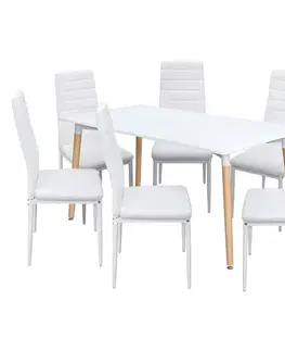 Jedálenské sety Jedálenský stôl UNO 160x90 biely + 6 stoličiek SIGMA bielych