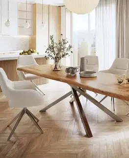 Jedálenské stoly DELIFE Jedálenský stôl Edge 300x100 XL akácia prírodná krížová podstava obdĺžnik nerezová oceľ Live-Edge