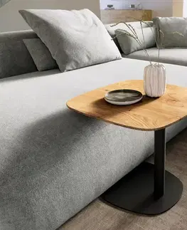Odkládací stolky DELIFE Konferenčný stolík Edge zaoblený tvar 50x50 cm dub prírodný švajčiarska hrana Eleny kov čierna