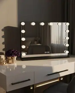 Kúpeľňové zrkadlá REA - Zrkadlo LED HOLLYWOOD Black HOM-12011
