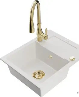 Kuchynské drezy MEXEN/S MEXEN/S - Enzo granitový drez 1 s odkvapkávačom vrátane batérie Savita, biela 6506-20-672601-50