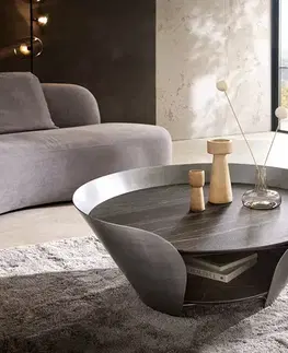 Konferenčné stolíky DELIFE Konferenčný stolík Skafi 100x40 cm keramika Laminam® Noir Desir hnedá metalická strieborná