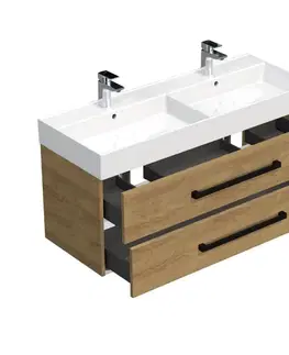 Kúpeľňový nábytok Kúpeľňová skrinka s čiernou úchytkou a umývadlom SAT Cube Way 120x53x46 cm dub Hickory mat CUBE46C1202DHSAT CUBE46C1202DHSAT