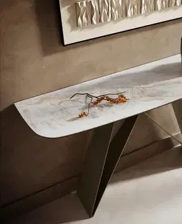 Konzolové stolíky DELIFE Konzolový stolík Edge zaoblený tvar 140×40 cm keramika Onyx Pearl Velio kov titánová farba