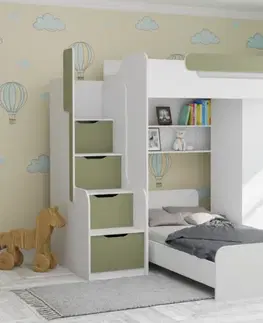 Postele ArtBed Multifunkčná poschodová posteľ so skriňou DORIAN II Farba: Biela / dub hikora