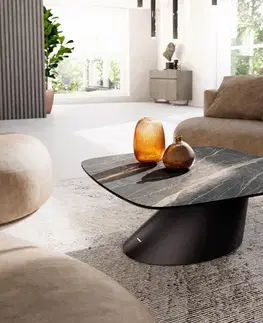 Konferenčné stolíky DELIFE Konferenčný stolík Edge zaoblený 90x90 cm keramika Laminam® Noir Desir hnedá Conis kov čierna