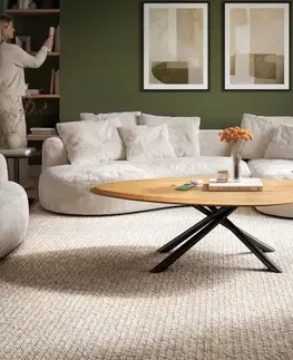 Konferenčné stolíky DELIFE Konferenčný stolík Edge organický 140×76 cm dub prírodný Flow-Edge Sarity kov čierna