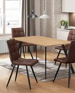 Jedálenské sety Jedálenský stôl 120x80 BERGEN dub + 4 stoličky BERGEN hnedé mikrovlákno