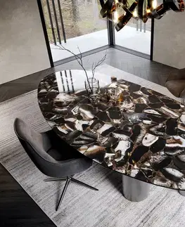 Jedálenské stoly DELIFE Jedálenský stôl Edge oválny 280x130 keramika Iris FMG Agatablack Pilier nerezová oceľ grafitová
