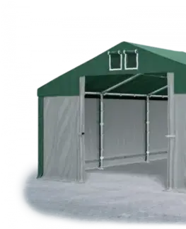 Záhrada Skladový stan 5x10x2,5m strecha PVC 560g/m2 boky PVC 500g/m2 konštrukcie ZIMA PLUS Zelená Šedá Zelená