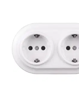 Predlžovacie káble Elhard - Dvojitá keramická retro domová zásuvka s rámikom SCHUKO 230V biela EF0089+2xEF0087