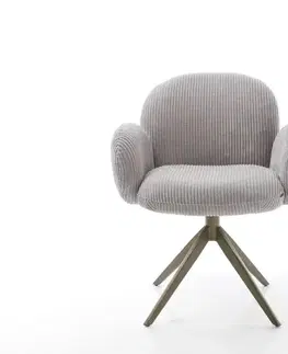 Jedálenské stoličky DELIFE Jedálenská stolička Nube-Flex s opierkami manšester strieborno-šedá krížová podstava široká titánová farba 360° otočný hojdacia funkcia vrecková pružina