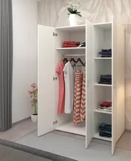 Šatníkové skrine KONDELA Ramsa 3 trojdverová šatníková skriňa biela