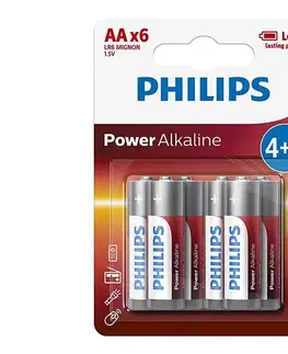 Predlžovacie káble Philips LR6P6BP/10 - 6 ks Alkalická batéria AA POWER ALKALINE 1,5V 2600mAhV Phil-LR6P6BP/10