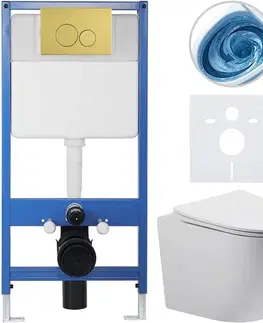 Záchody CERANO - Kompletný WC set Profi/Cesso - biela matná - WC tlačidlo Duo. zlatá - predstenová inštalácia - 49x36 CER-8050BD84347