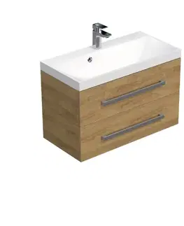 Kúpeľňový nábytok Kúpeľňová skrinka s chrómovými úchytmi a umývadlom SAT Cube Way 80x53x40 cm dub Hickory mat CUBE280ZDH CUBE280ZDH