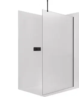 Sprchovacie kúty CERANO - Sprchová zástěna Walk-in Onyx Top Round L/P - 8 mm - kulatá vzpěra - černá matná, mléčné sklo - 100x200  CER-8050BD1545