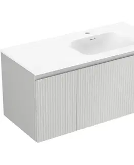 Kúpeľňový nábytok MEXEN/S - Rivel kúpeľňová skrinka 100 cm s umývadlom Vela pravá, 1S, 1D, reliéf, šedá mat/biela mat 91A23-10047-3-BBFF62-W23P01