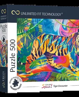 Nad 6000 dielikov Trefl Prime Puzzle 500 UFT - Farebné škvrny: Stretnutie tigrov