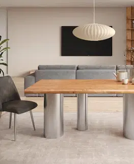 Jedálenské stoly DELIFE Jedálenský stôl Edge 200x100 XL akácia prírodná Troa nerezová oceľ kefovaná Live-Edge