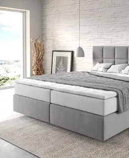 Postele Boxspring DELIFE Boxspring posteľ Dream-Fine 180×200 cm mikrovlákno sivá s vreckovou pružinovou matracou a visco topperom