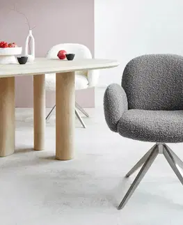 Jedálenské stoličky DELIFE Otočná jedálenská stolička Nube-Flex s opierkami bouclé strieborno-sivá krížová podstava široká nerezová oceľ 360° otočná vrecková pružina
