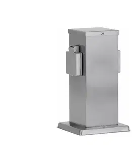 Záhradné lampy  Vonkajší zásuvkový stĺpik 2Z SCHUKO 230V matný chróm IP44 50790000001015