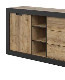 Komody a skrinky COOP široká komoda 2D3S, dub Samdal/čierna mat