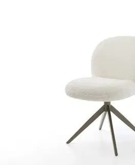 Jedálenské stoličky DELIFE Otočná jedálenská stolička Nube-Flex bouclé biela krížová podstava široká efektová povrchová úprava titánová 360° otočná vrecková pružina