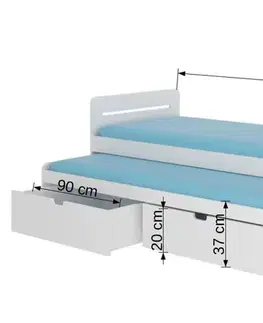 Postele NABBI Tigris drevená detská posteľ s prístelkou 90x200 cm biela