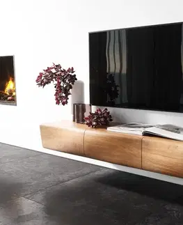 Televízne stolíky DELIFE TV stolík New Live-Edge 145 cm akácia prírodná 3 dvierka závesný