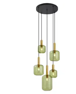 Závesné svietidlá Hotelová elegantná závesná lampa čierna a zlatá so zeleným sklom 5-svetiel - Zuzanna