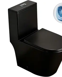 Záchody CERANO - WC kombi Marmo, Double Vortex + Slim/UF sedátko - spodný/zadný odpad - čierna matná - 70x36 CER-680361